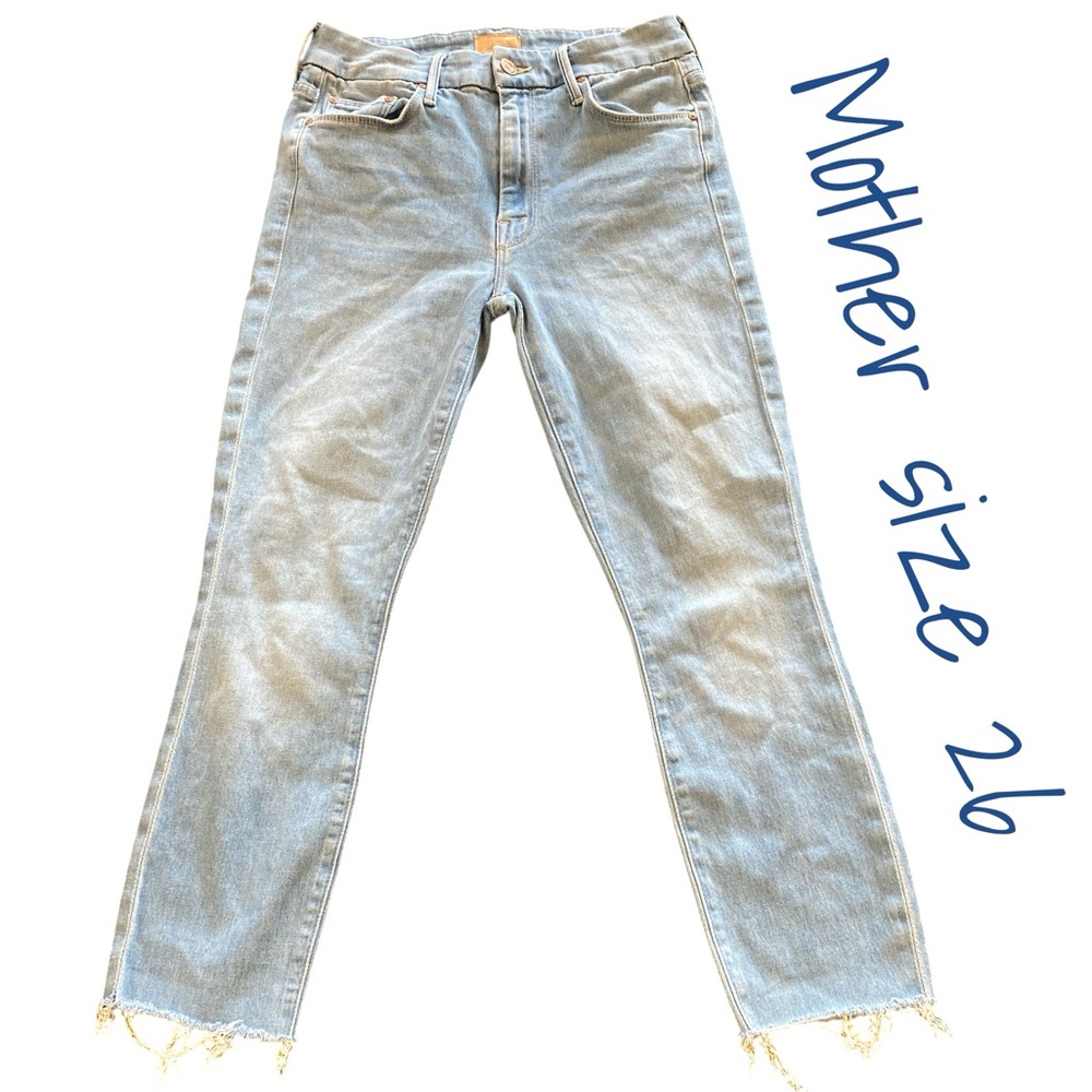MOTHER Light Wash Straight Ankle Jeans with Frayed Hem